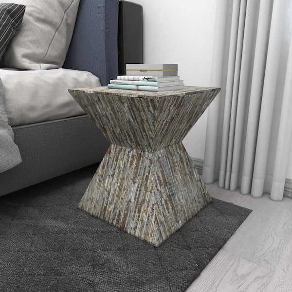 Litton Lane 16 in. Gray Handmade Hourglass Shaped Medium Square Wood End Accent Table