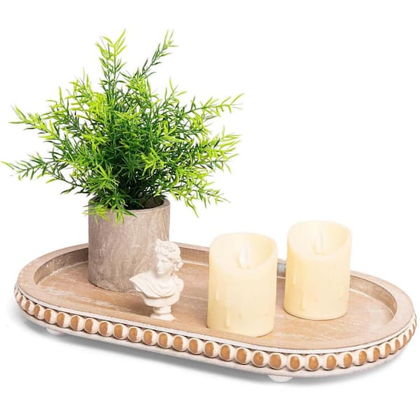 Unbranded 15 in. Brown Oval Wood Decorative Tray (Set of 1)