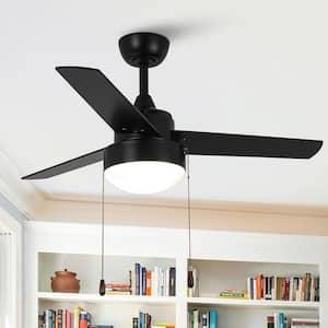 42 in. Indoor 3-Blade Modern Matte Black Ceiling Fan with Light Kit and Pull Chain