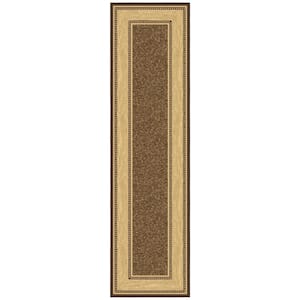 Ottohome Collection Brown Non-Slip Rubberback Bordered Design 3x10 Indoor Runner Rug, 2 ft. 7 in. x 9 ft. 10 in.