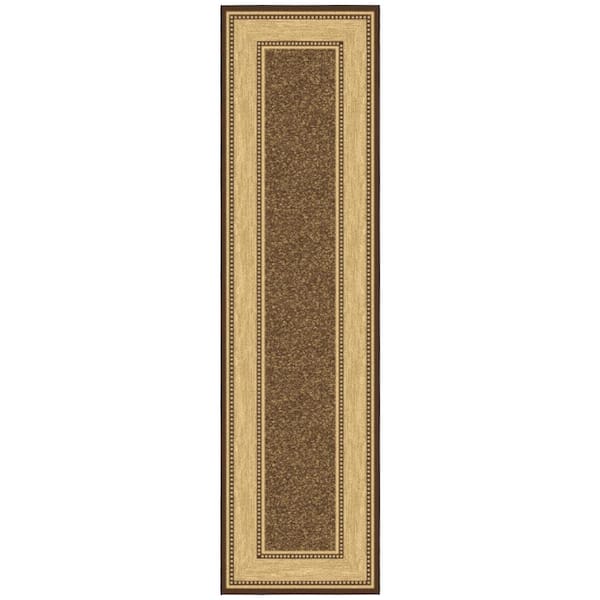 Ottomanson Ottohome Collection Brown Non-Slip Rubberback Bordered Design 3x10 Indoor Runner Rug, 2 ft. 7 in. x 9 ft. 10 in.
