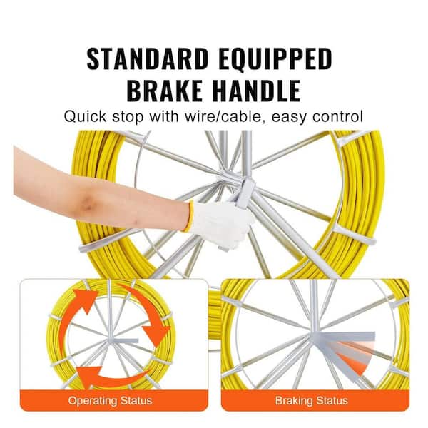 Unbranded 600 ft. Fiberglass Fish Tape with Steel Reel Stand, 3 Pulling Heads for Electrical Conduits, Yellow 27CSA17044 Unbranded 600 ft. Fiberglass Fish Tape with Steel Reel Stand, 3 Pulling Heads for Electrical Conduits, Yellow 27CSA17044