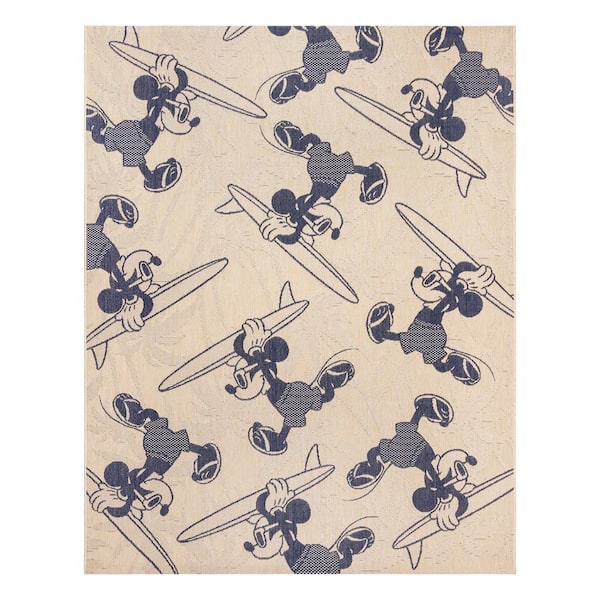 Mickey Mouse Surfing Sand/Navy 5 ft. x 7 ft. Animal Print Indoor/Outdoor Area Rug