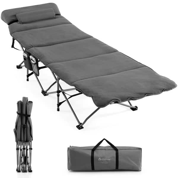 Costway Folding Retractable Travel Camping Cot with Removable Mattress and Carry Bag Grey