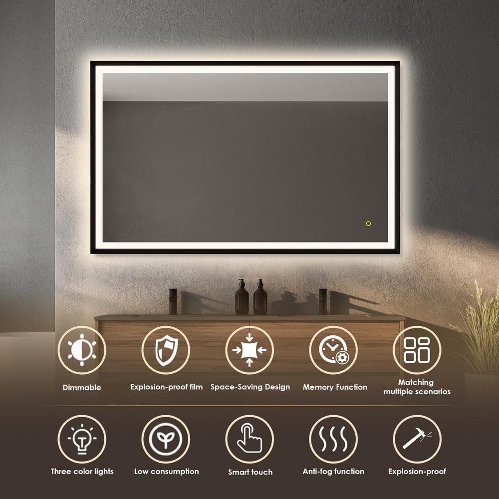 Apollo 48" x 30" Matte Black Aluminum LED Vanity Mirror