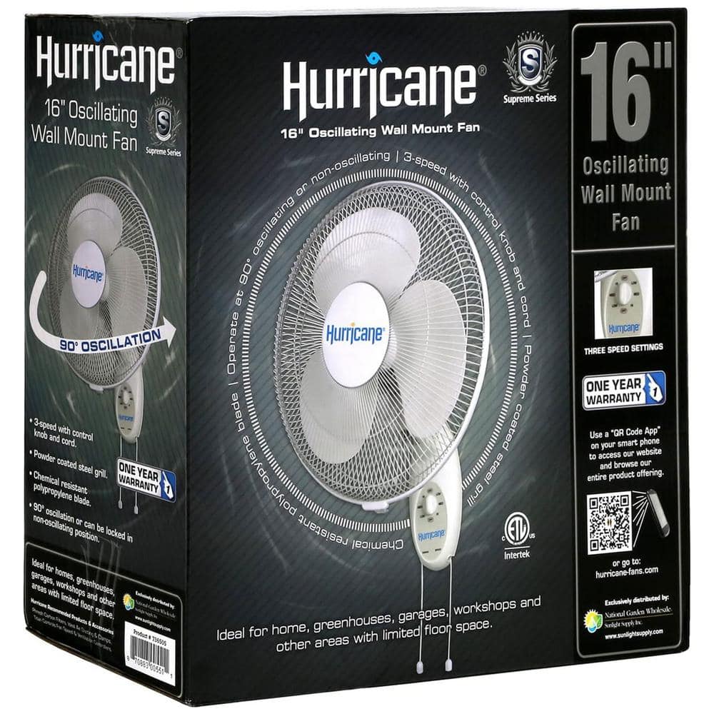 Hurricane Supreme 16 Inch White Plastic Wall Mounted Fan