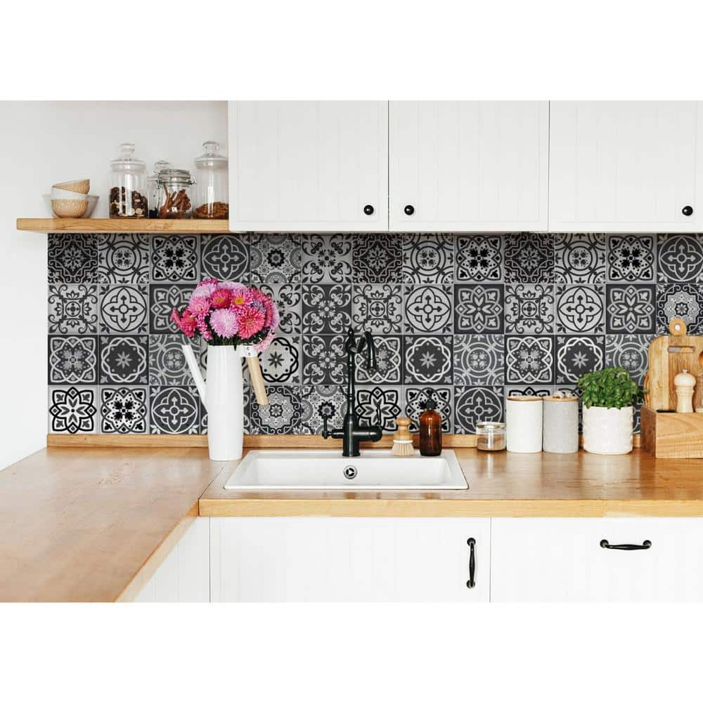 HomeRoots Amelia Gray 8 in. x 8 in. Vinyl Peel and Stick Tile (10.67 sq ...