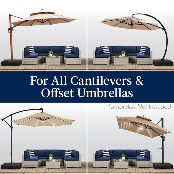 best fill patio umbrella base Best Choice Products 330lb Capacity Fillable Heavy-Duty Outdoor Cantilever Umbrella Base w/ Easy-Fill Spouts