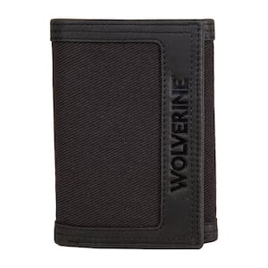 Oil Tan Leather and Canvas Trifold Wallet in Black/Grey