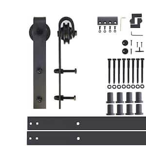 10 ft./120 in. Black Rustic Non-Bypass Sliding Barn Door Track and Hardware Kit for Single Door