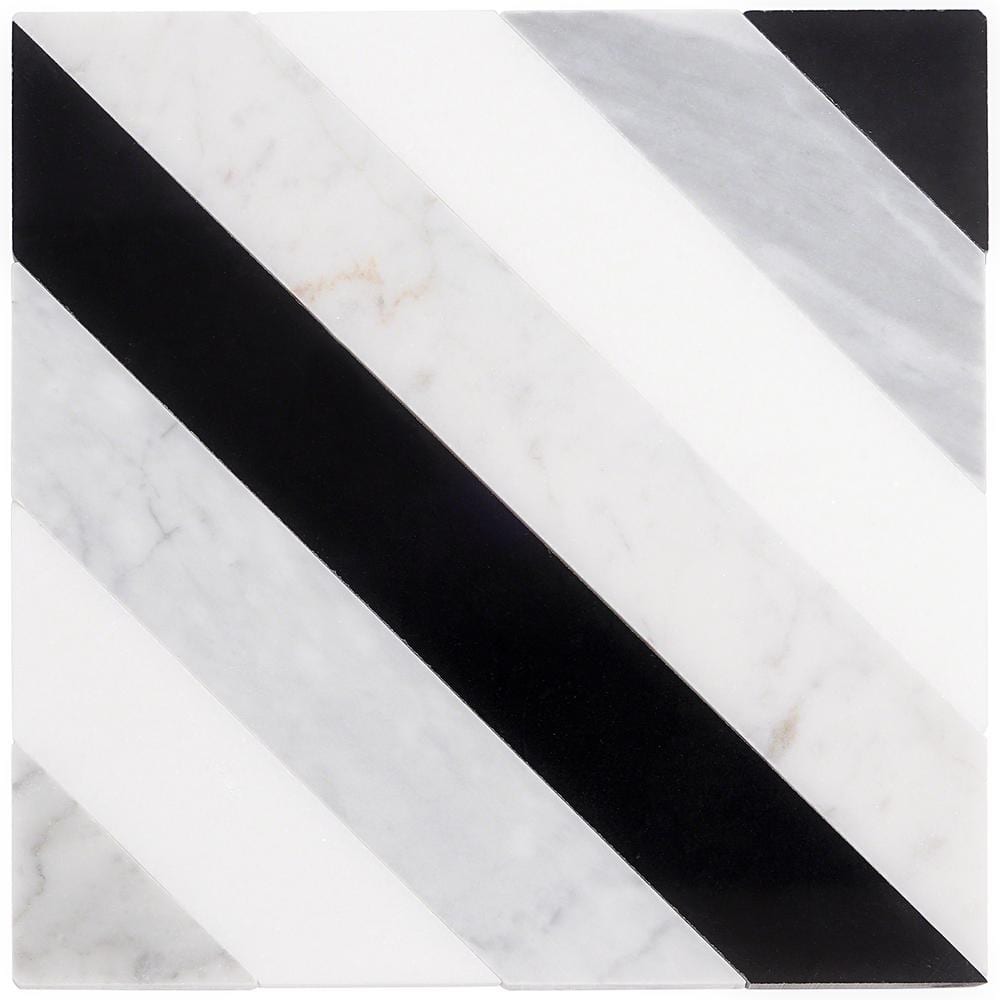 Chelsea 8" x 8" Black and Gray Marble Mosaic Tile