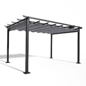 10 ft. x 13 ft. Aluminum Outdoor Pergola with Gray Retractable Shade Canopy
