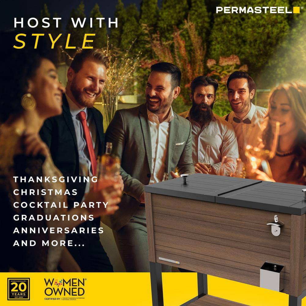 Permasteel 80-Quart Brown Woodgrain Rolling Patio Cooler with Insulated Basin
