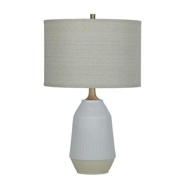 Fangio Lighting 25 in. White Indoor Ribbed Jug Table Lamp with Decorator Shade