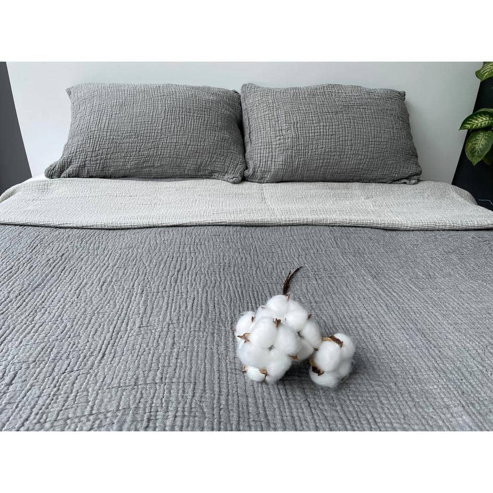 Anthracite King Organic Cotton Reversible Bedspread Set