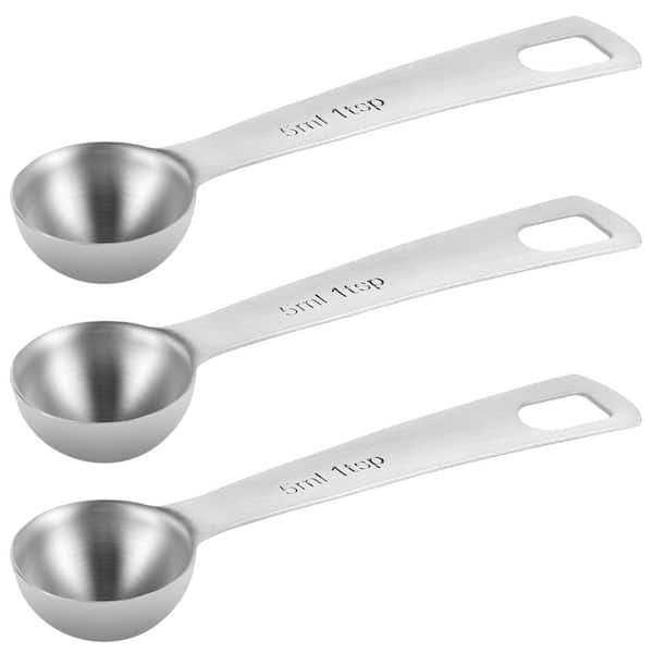 3-Pack Stainless Steel Measuring Spoons, 1 Teaspoon Narrow Long Handle Design for Spice Jars and Coffee,