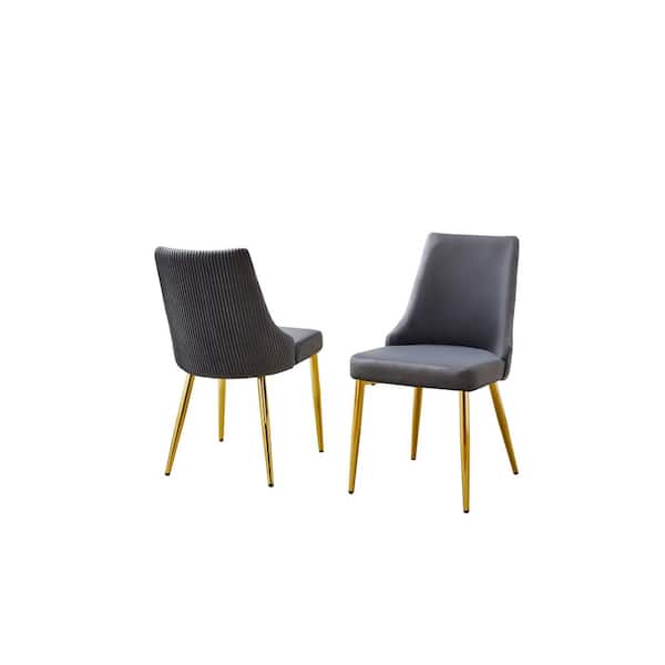 Emily Dark Grey Velvet Fabric Side Chair Set of 2 With Gold Chrome Iron Legs