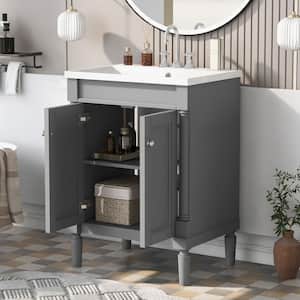 24 in. W x 18 in. D x 34 in. H Freestanding Bath Vanity in Gray with White Ceramic Top and Single Sink