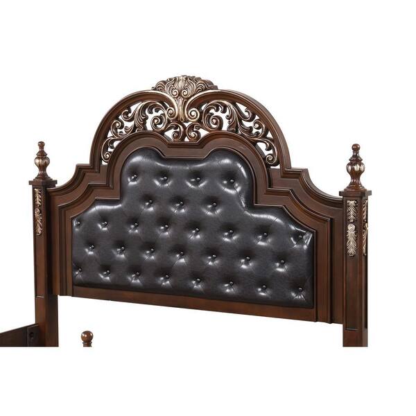 AndMakers Lyon Cherry Wood Frame Faux Leather Upholstered Queen