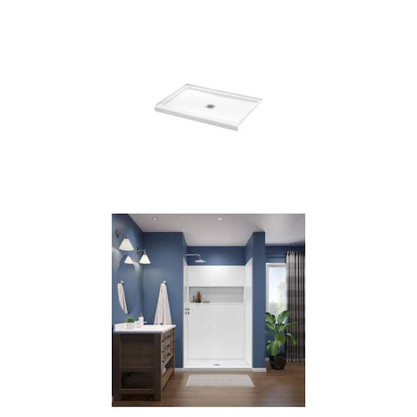 ShowerCast 48 in. x 36 in. Alcove Shower Pan and NexTile 48 in. x 36 in. x 74 in. 4-Piece Shower Wall Surround Combo