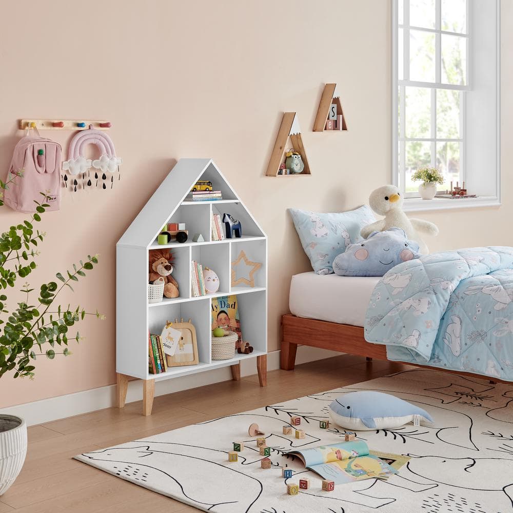 Steiner White Dollhouse 8-Compartment Kids Bookshelf with Beech Legs