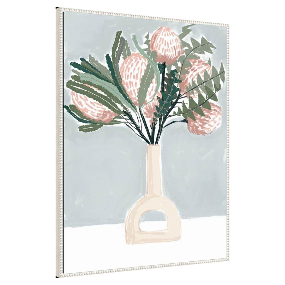 Pastel Pink Floral Arrangement Beaded Framed Canvas Wall Art