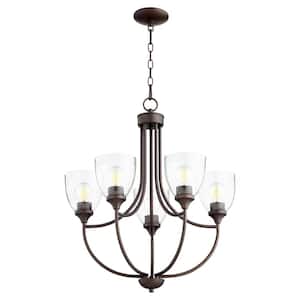 Enclave 5-Light Oiled Bronze Chandelier with Clear Seeded Glass