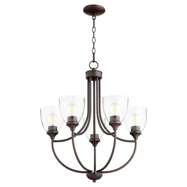 Quorum INTERNATIONAL Enclave 5- -Light Oiled Bronze Chandelier with Clear Seeded Glass