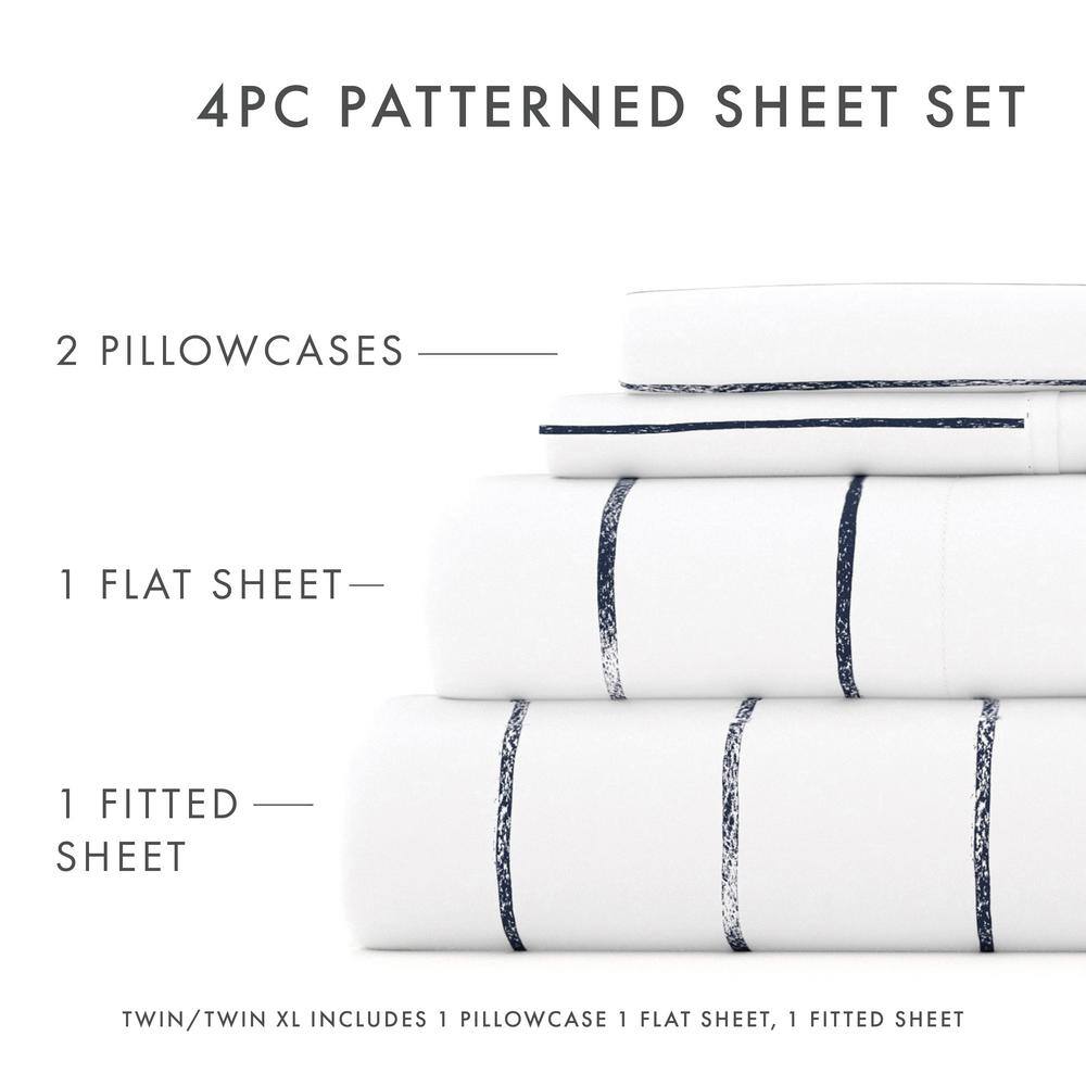 Nautical Navy and White Striped Microfiber Queen Sheet Set