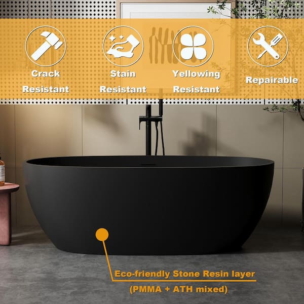 Feelive 66.98 in. x 30.7 in. Solid Surface Freestanding Flatbottom