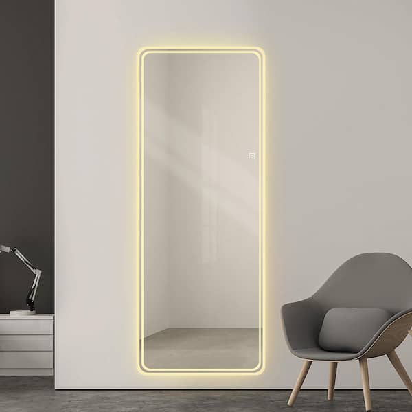 Silver 24 in. W x 65 in. H Rectangular Full Length Mirror with 3-Color Modes LED