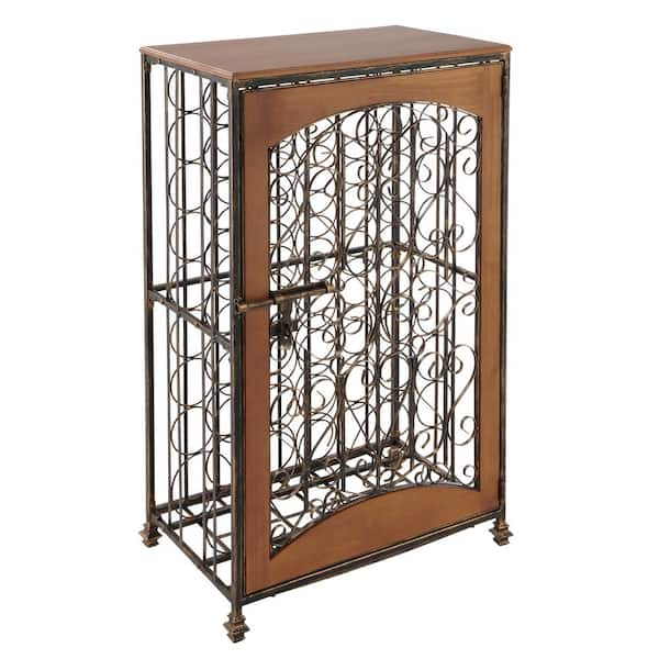 Wine Enthusiast 48-Bottle Antiqued Steel and Wooden Accent Wine Jail