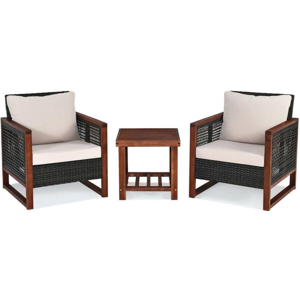 3-Pieces Wicker Wood Outdoor Lounge Chair with Beige Cushion Guard and Acacia Wood Coffee Table price history on PriceWatchPro