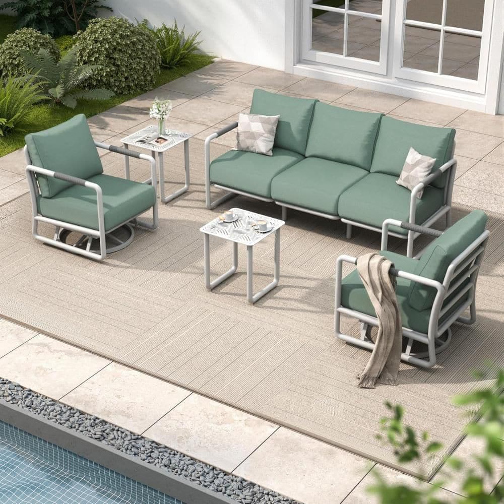 5-Seats Patio Conversation Sofa Set with 2 Swivel Rocking Chairs and 2 Coffee Tables, White price history on PriceWatchPro