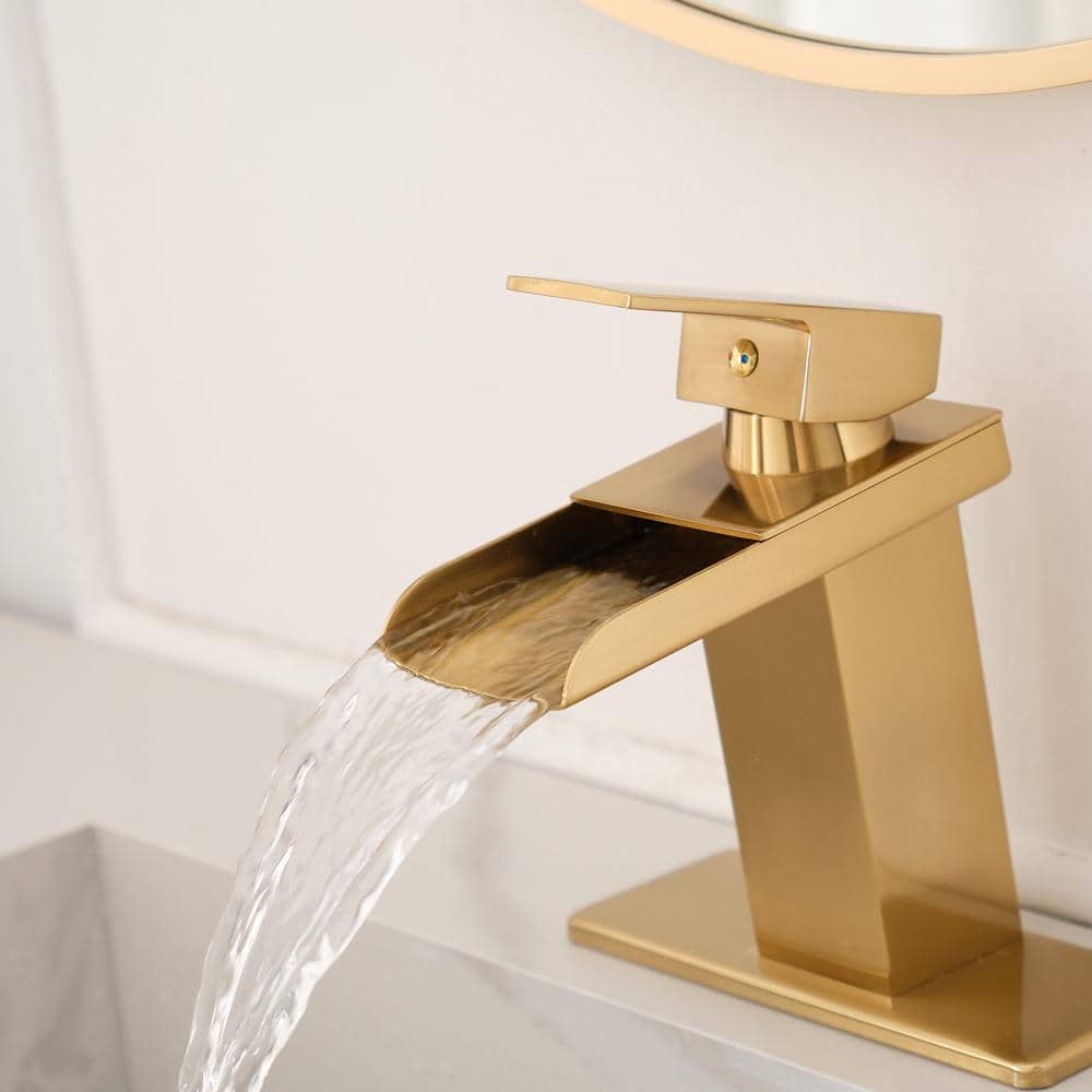Brushed Gold Brass Single Handle Waterfall Bathroom Faucet