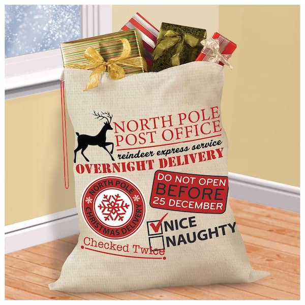 Amscan 36 in. x 44 in. Beige Christmas North Pole Post Office Fabric Gift Sack