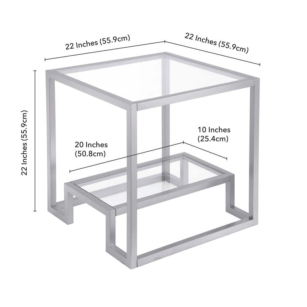 Athena 22'' Square Glass Top Side Table with Metallic Frame