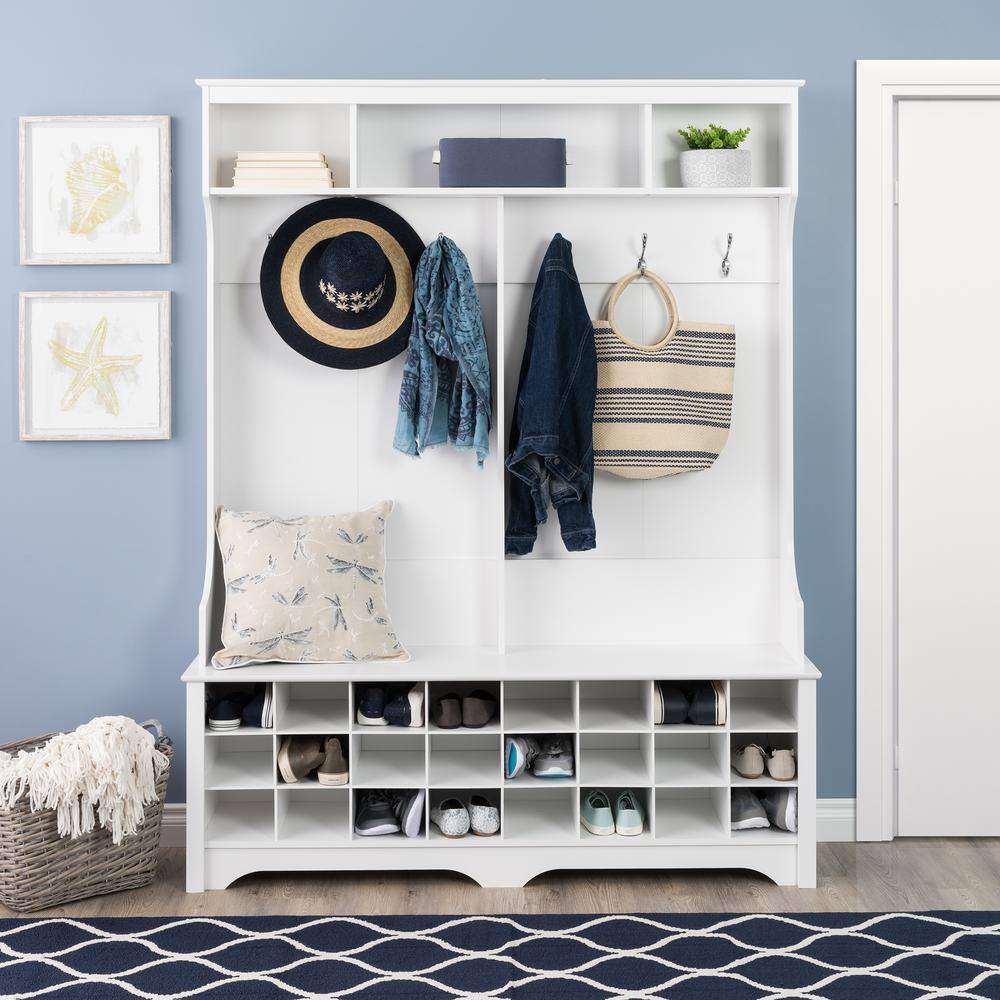 White Hall Tree with Bench and 24 Shoe Cubbies