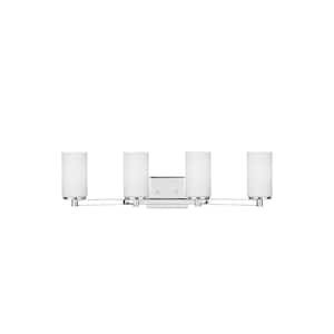 Hettinger 29 in. 4-Light Chrome Transitional Contemporary Wall Bathroom Vanity Light with Etched White Glass Shades