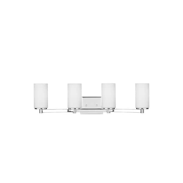 Generation Lighting Hettinger 29 in. 4-Light Chrome Transitional Contemporary Wall Bathroom Vanity Light with Etched White Glass Shades