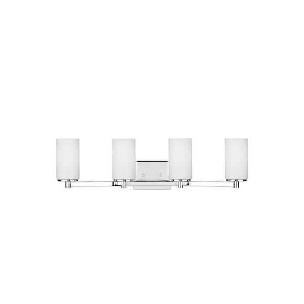 Generation Lighting Hettinger 29 in. 4-Light Chrome Transitional Contemporary Wall Bathroom Vanity Light with White Glass and LED Bulbs