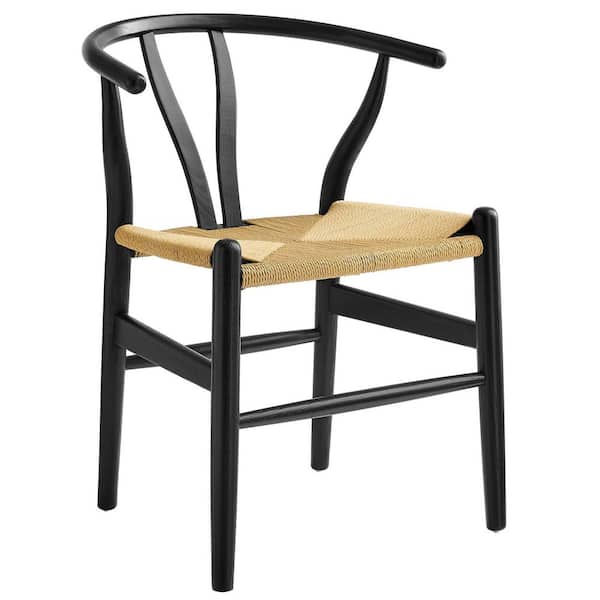 Amish Wood Rope Dining Room Chair in Black-29 Inch Tall Solid Elm Wood Accent Armchair