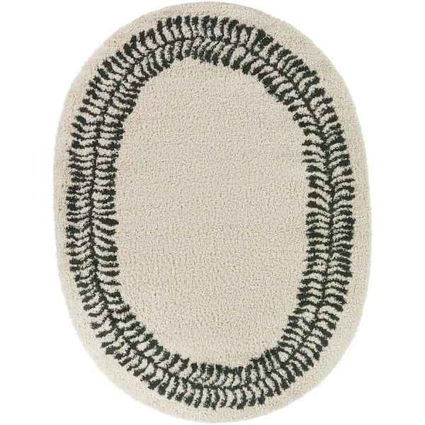 Grove Green 5 ft. 3 in. x 6 ft. 11 in. Oval Botanical Border Area Rug