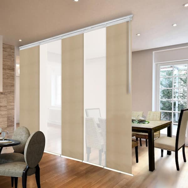 EMOH Morning Glow 58 in. - 110 in. W x 94 in. L Adjustable 5- Panel White Single Rail Panel Track with 23.5 in. Slates