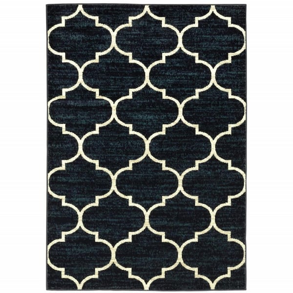 HomeRoots Navy and Ivory 5 ft. x 7 ft. Geometric Power Loom Stain Resistant Area Rug