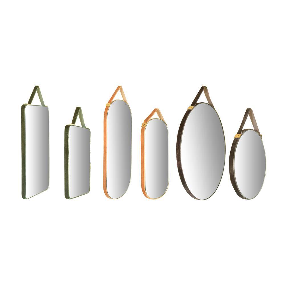 Eclectic Velvet-Edged Frameless Mirror Set in Multicolor (6-Piece)