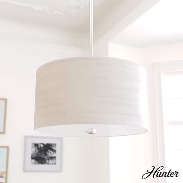 Hunter Solhaven 2-Light Brushed Nickel Shaded Pendant Light with Hardback Shade
