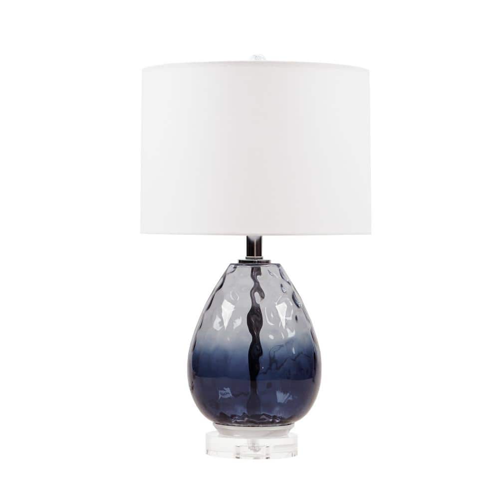 Borel 24.25" Dark Blue Ombre Glass Table Lamp with Drum Shade