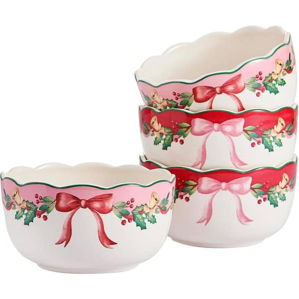 25 fl. oz. Pink Ceramic Cereal Bowls Christmas Cereal Bowls, for Pasta, Salad, Cereal, and Soup (Set of 4)