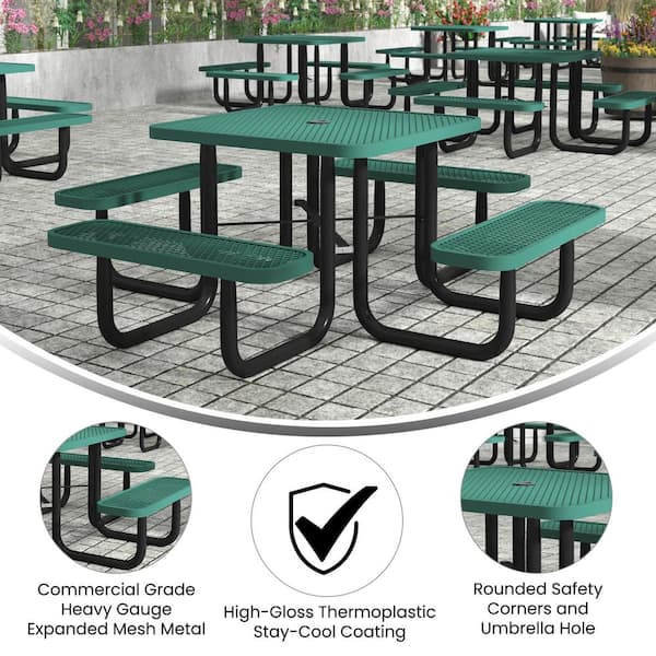 Carnegy Avenue Creekside 79.75 in. Green Square Steel Picnic